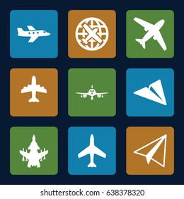 Plane icons set. set of 9 plane filled icons such as