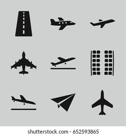 Plane icons set. set of 9 plane filled icons such as