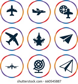 Plane icons set. set of 9 plane filled icons such as plane