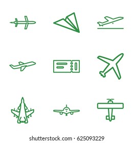 Plane icons set. set of 9 plane outline icons such as 