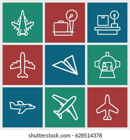 Plane icons set. set of 9 plane outline icons such as plane