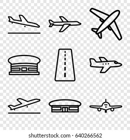 Plane icons set. set of 9 plane outline icons such as runway