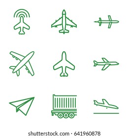 Plane icons set. set of 9 plane outline icons such as