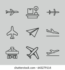 Plane icons set. set of 9 plane outline icons such as