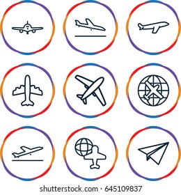 Plane icons set. set of 9 plane outline icons such as