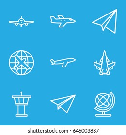 Plane icons set. set of 9 plane outline icons such as plane, airport tower