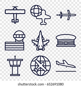 Plane icons set. set of 9 plane outline icons such as airport tower