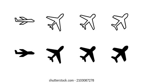 Plane icons set. Airplane sign and symbol. Flight transport symbol. Travel sign. aeroplane