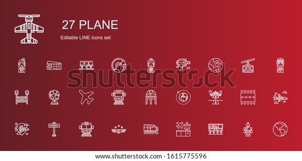 plane\
icons set. Collection of plane with airport, train, air force,\
subway, airplane, runway, earth, earth globe, travel, zeppelin,\
stewardess. Editable and scalable plane\
icons.