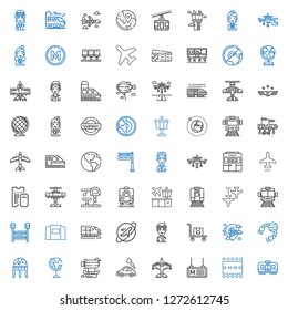 plane icons set. Collection of plane with train, runway, metro, airplane, vehicle, airship, earth globe, toy, transportation, pilot, travel. Editable and scalable plane icons.