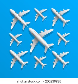 Plane icons set, Group air in blue background. Vector illustration