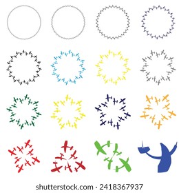 Plane icons set, passenger airplane, aircraft thin line design