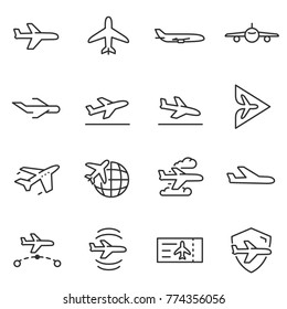 Plane icons set  passenger airplane  aircraft thin line design  Line and Editable stroke