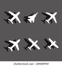 plane icons with shadows. vector. eps10