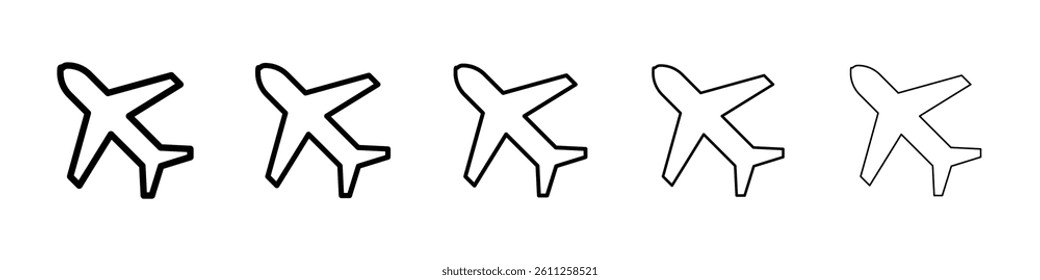 Plane icons vector set in different stroke line style