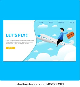 Plane illustration, plane web page, holiday landing page