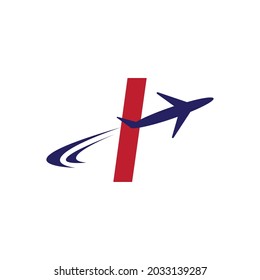 Plane with I initial letter Travel logo vector template