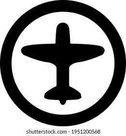 Plane inside circle black and white symbol