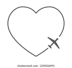 plane inside heart shape cloud track icon