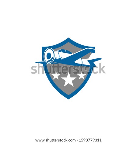 plane inside a shield and three stars