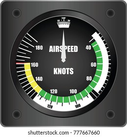 Plane instrument air speed knots indicator on a white background