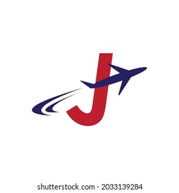 Plane with J initial letter Travel logo vector template