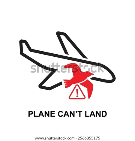 Plane can’t land icon. Plane can't land because of birds strike and take off again isolated on background vector illustration