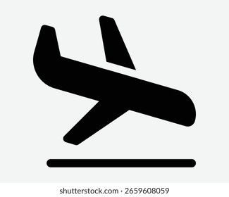 Plane Landing Arrival Airplane Areoplane Airport Air Travel Aircraft Take Off Land Touch Down Black White Icon Sign Symbol Vector Illustration Artwork