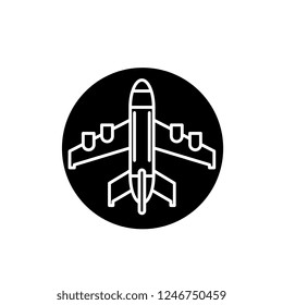 Plane landing black icon, vector sign on isolated background. Plane landing concept symbol, illustration 