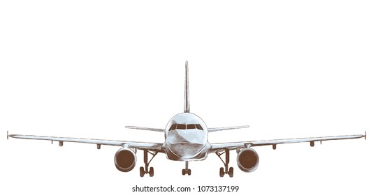 plane with landing gear, sketch vector graphics color picture