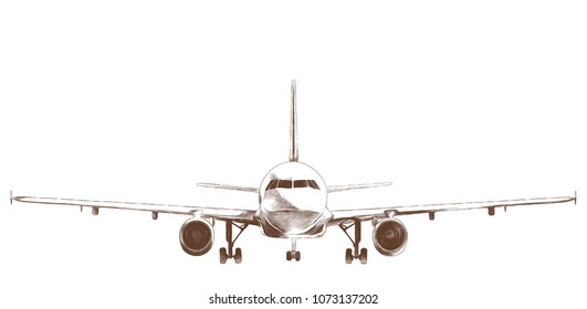 plane with landing gear, sketch vector graphics monochrome drawing