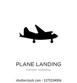plane landing icon vector on white background, plane landing trendy filled icons from Airport terminal collection, plane landing simple element illustration
