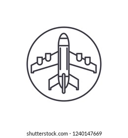 Plane landing line icon concept. Plane landing vector linear illustration, symbol, sign