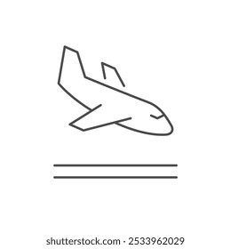 Plane landing line outline icon