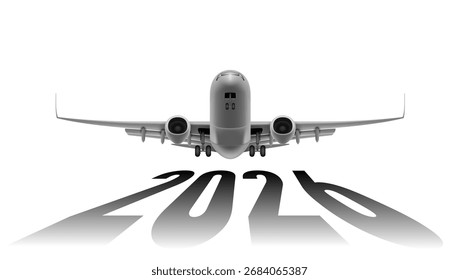 O Avião Aterrissando No Ano Novo Número 2026. Vetor EPS10
