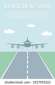 A Plane Is Landing At The Landing Strip. A Template For A Poster. Good For Printing.