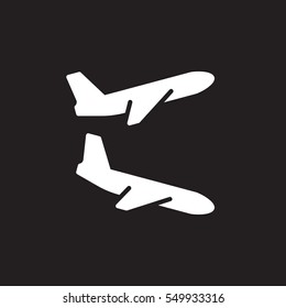 Plane landing, takeoff icon vector, filled flat sign, solid white pictogram isolated on black. Flight departures, arrivals symbol, logo illustration