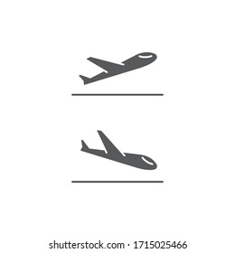 Plane landing and takeoff vector icon symbol isolated on white background