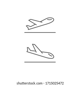 Plane landing and takeoff vector icon symbol isolated on white background