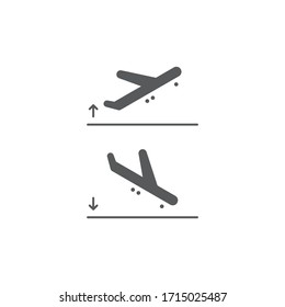 Plane landing and takeoff vector icon symbol isolated on white background