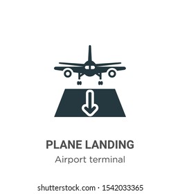 Plane landing vector icon on white background. Flat vector plane landing icon symbol sign from modern airport terminal collection for mobile concept and web apps design.