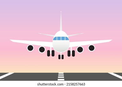 Plane Landing. Vector Illustration Isolated.