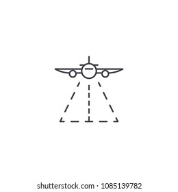 plane landing vector line icon, sign, illustration on background, editable strokes