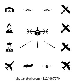 plane lands front view icon. Detailed set of Airport icons. Premium quality graphic design sign. One of the collection icons for websites, web design, mobile app on white background