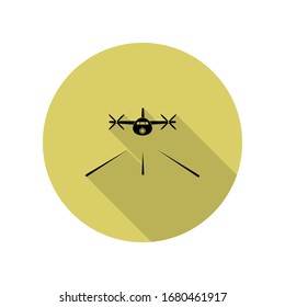 plane lands front view long shadow icon. Simple glyph, flat vector of Airport icons for ui and ux, website or mobile application
