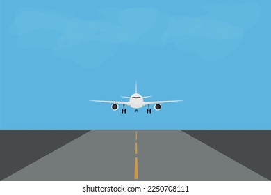 the plane lands on the runway at the airport