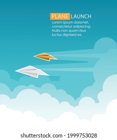 plane launch. Vector illustration, Cloud background