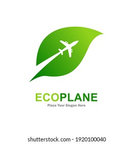 Plane With Leaf Vector Logo Template. Suitable For Business, Transportation, Environment, Nature And Plane Symbol