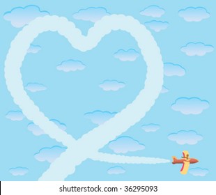 el avión deja rastro de humo en forma de corazón