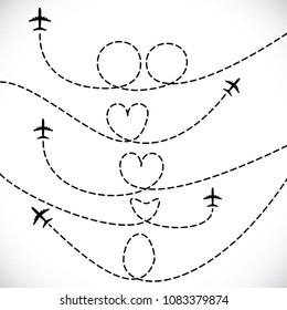 Plane leftover it track with heart and circle shape. Vector Plane Illustration